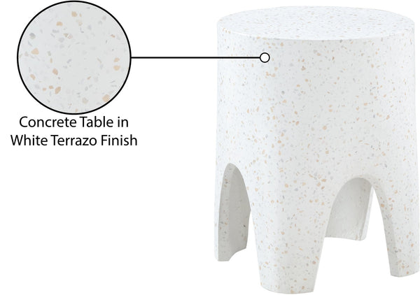 Meridian Furniture Foligno Sculptural Concrete End Table with Arched Cutouts for Indoor Outdoor Living Spaces White 99054White-ET