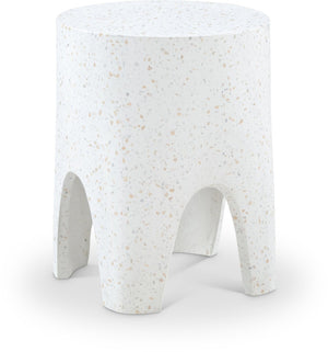 Meridian Furniture Foligno Sculptural Concrete End Table with Arched Cutouts for Indoor Outdoor Living Spaces White 99054White-ET