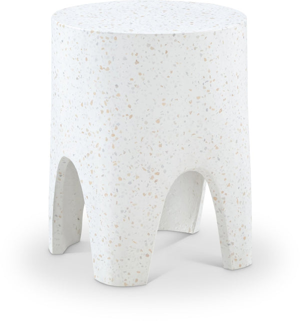 Meridian Furniture Foligno Sculptural Concrete End Table with Arched Cutouts for Indoor Outdoor Living Spaces White 99054White-ET