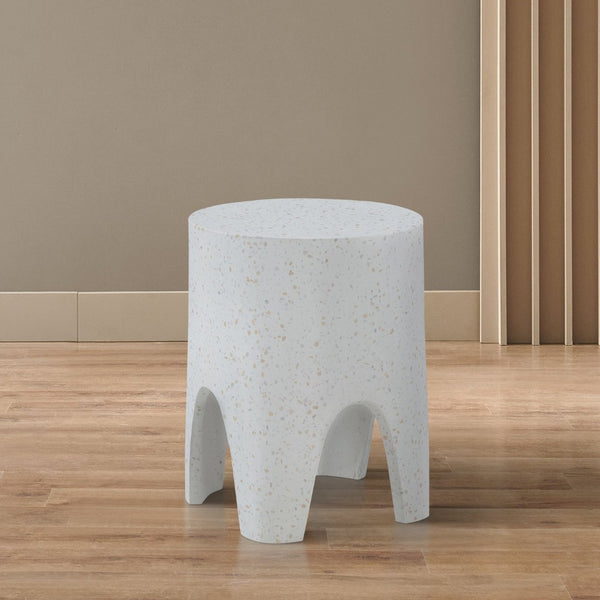 Meridian Furniture Foligno Sculptural Concrete End Table with Arched Cutouts for Indoor Outdoor Living Spaces White 99054White-ET