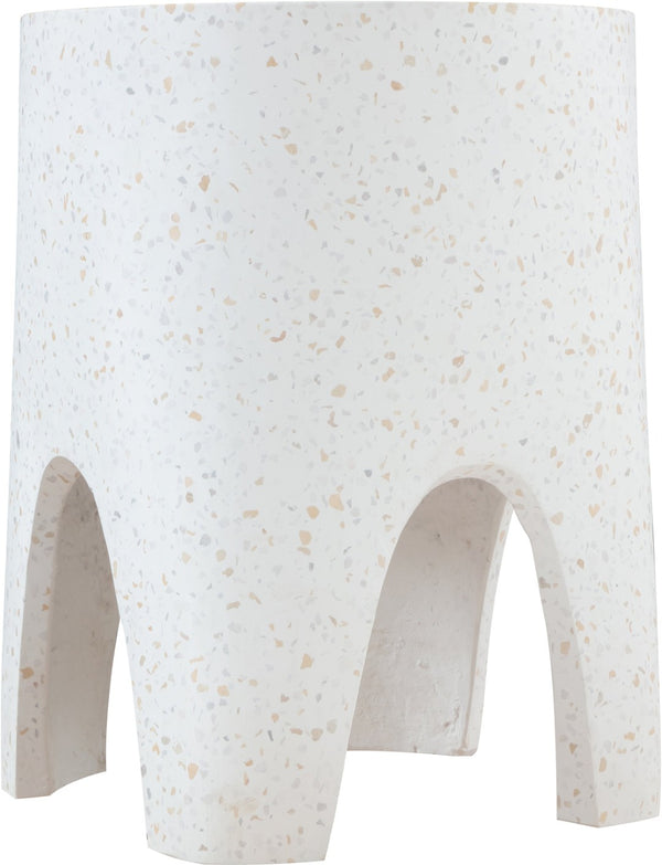 Meridian Furniture Foligno Sculptural Concrete End Table with Arched Cutouts for Indoor Outdoor Living Spaces White 99054White-ET