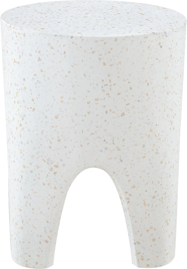 Meridian Furniture Foligno Sculptural Concrete End Table with Arched Cutouts for Indoor Outdoor Living Spaces White 99054White-ET