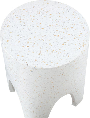 Meridian Furniture Foligno Sculptural Concrete End Table with Arched Cutouts for Indoor Outdoor Living Spaces White 99054White-ET
