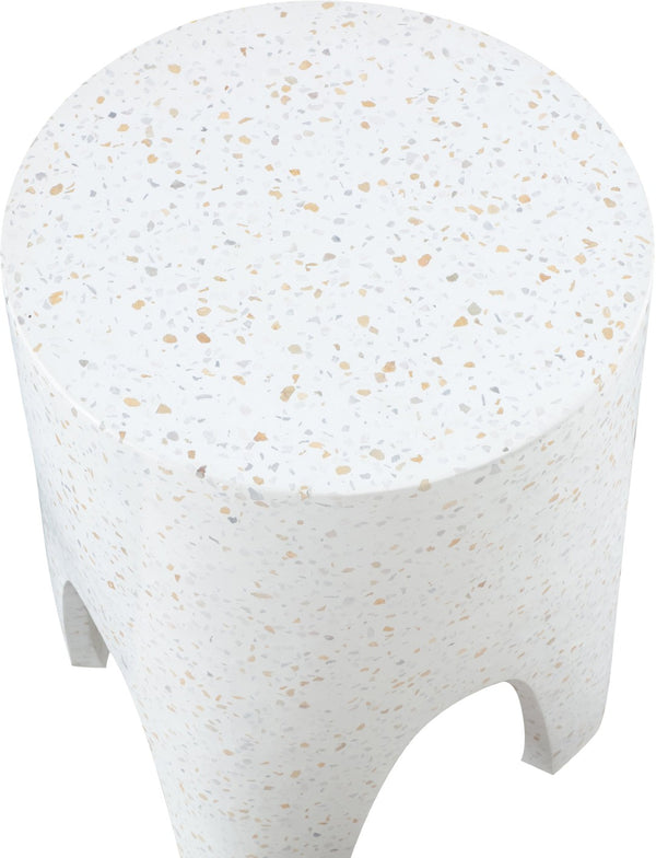 Meridian Furniture Foligno Sculptural Concrete End Table with Arched Cutouts for Indoor Outdoor Living Spaces White 99054White-ET