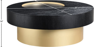 Meridian Furniture Makai Two-tier Round Coffee Table with Oak Veneer Top and Brushed Brass Geometric Base Black 99056Black-CT