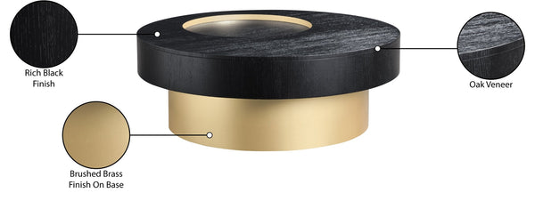 Meridian Furniture Makai Two-tier Round Coffee Table with Oak Veneer Top and Brushed Brass Geometric Base Black 99056Black-CT
