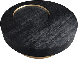 Meridian Furniture Makai Two-tier Round Coffee Table with Oak Veneer Top and Brushed Brass Geometric Base Black 99056Black-CT