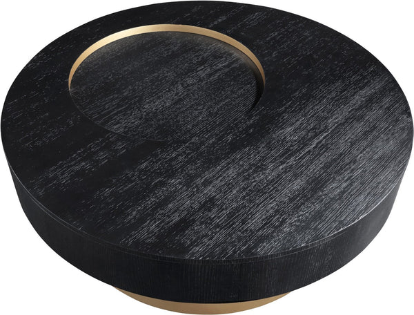 Meridian Furniture Makai Two-tier Round Coffee Table with Oak Veneer Top and Brushed Brass Geometric Base Black 99056Black-CT