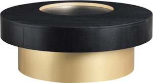 Meridian Furniture Makai Two-tier Round Coffee Table with Oak Veneer Top and Brushed Brass Geometric Base Black 99056Black-CT