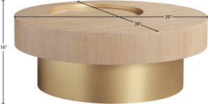 Meridian Furniture Makai Two-tier Round Coffee Table with Oak Veneer Top and Brushed Brass Geometric Base Natural 99056Natural-CT