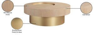Meridian Furniture Makai Two-tier Round Coffee Table with Oak Veneer Top and Brushed Brass Geometric Base Natural 99056Natural-CT