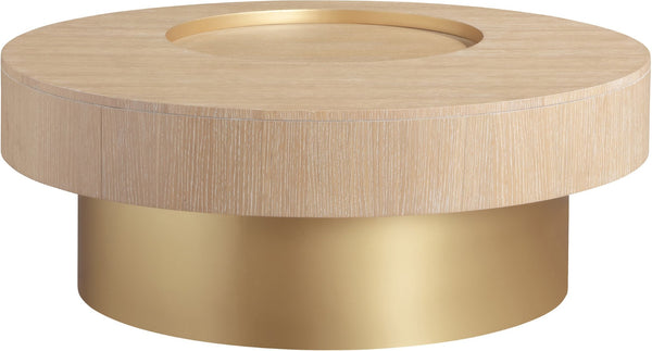 Meridian Furniture Makai Two-tier Round Coffee Table with Oak Veneer Top and Brushed Brass Geometric Base Natural 99056Natural-CT