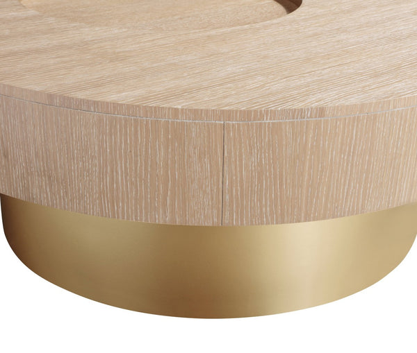 Meridian Furniture Makai Two-tier Round Coffee Table with Oak Veneer Top and Brushed Brass Geometric Base Natural 99056Natural-CT