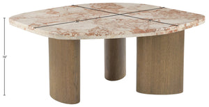 Meridian Furniture Puglia Marble Square Coffee Table with Sculptural Solid Oak Legs for Modern Living Rooms Cream 99057Breccia-CT