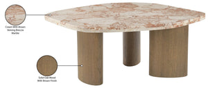 Meridian Furniture Puglia Marble Square Coffee Table with Sculptural Solid Oak Legs for Modern Living Rooms Cream 99057Breccia-CT