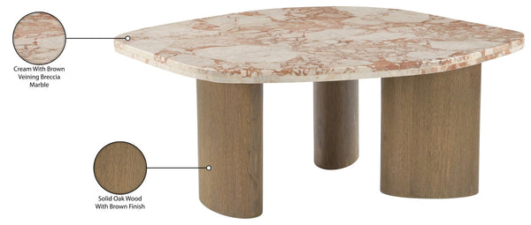 Meridian Furniture Puglia Marble Square Coffee Table with Sculptural Solid Oak Legs for Modern Living Rooms Cream 99057Breccia-CT