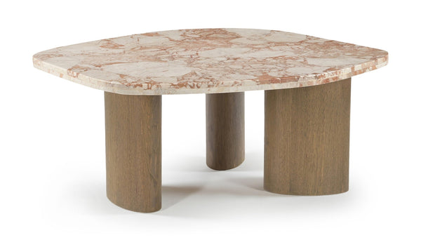 Meridian Furniture Puglia Marble Square Coffee Table with Sculptural Solid Oak Legs for Modern Living Rooms Cream 99057Breccia-CT