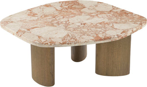 Meridian Furniture Puglia Marble Square Coffee Table with Sculptural Solid Oak Legs for Modern Living Rooms Cream 99057Breccia-CT