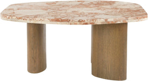 Meridian Furniture Puglia Marble Square Coffee Table with Sculptural Solid Oak Legs for Modern Living Rooms Cream 99057Breccia-CT