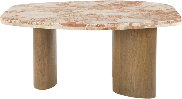 Meridian Furniture Puglia Marble Square Coffee Table with Sculptural Solid Oak Legs for Modern Living Rooms Cream 99057Breccia-CT