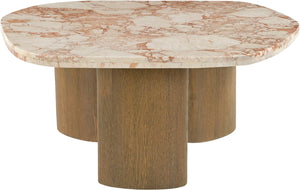 Meridian Furniture Puglia Marble Square Coffee Table with Sculptural Solid Oak Legs for Modern Living Rooms Cream 99057Breccia-CT