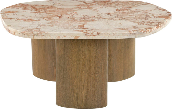 Meridian Furniture Puglia Marble Square Coffee Table with Sculptural Solid Oak Legs for Modern Living Rooms Cream 99057Breccia-CT
