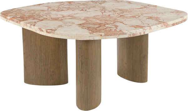 Meridian Furniture Puglia Marble Square Coffee Table with Sculptural Solid Oak Legs for Modern Living Rooms Cream 99057Breccia-CT