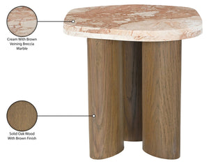 Meridian Furniture Puglia Genuine Marble Top and Solid Oak End Table for Modern Living Room Decor and Style Cream 99057Breccia-ET