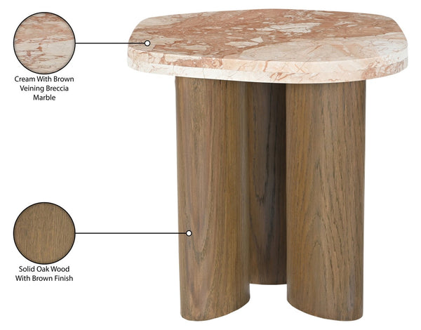 Meridian Furniture Puglia Genuine Marble Top and Solid Oak End Table for Modern Living Room Decor and Style Cream 99057Breccia-ET