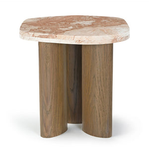 Meridian Furniture Puglia Genuine Marble Top and Solid Oak End Table for Modern Living Room Decor and Style Cream 99057Breccia-ET