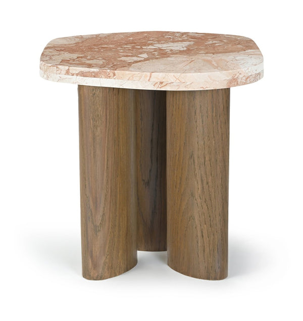 Meridian Furniture Puglia Genuine Marble Top and Solid Oak End Table for Modern Living Room Decor and Style Cream 99057Breccia-ET