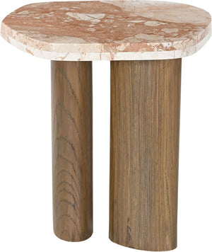 Meridian Furniture Puglia Genuine Marble Top and Solid Oak End Table for Modern Living Room Decor and Style Cream 99057Breccia-ET