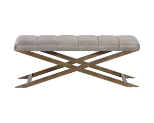 Sunpan Kammi Elegant Modern Bench with Antique Brass X-Base and Channel Tufting for Timeless Style Bravo Metal