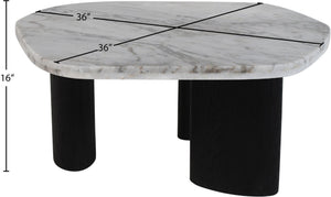 Meridian Furniture Puglia Marble Square Coffee Table with Sculptural Solid Oak Legs for Modern Living Rooms White 99058Viola-CT