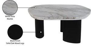 Meridian Furniture Puglia Marble Square Coffee Table with Sculptural Solid Oak Legs for Modern Living Rooms White 99058Viola-CT
