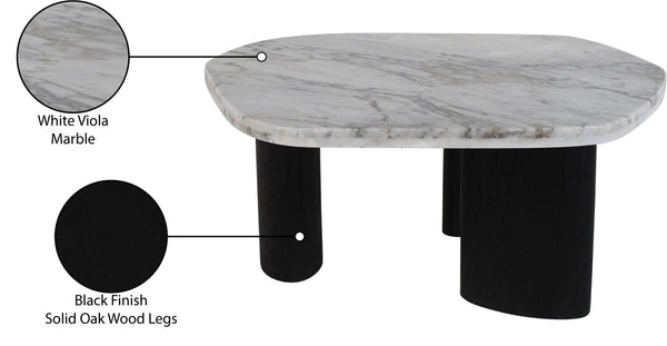Meridian Furniture Puglia Marble Square Coffee Table with Sculptural Solid Oak Legs for Modern Living Rooms White 99058Viola-CT