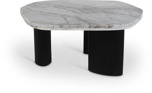 Meridian Furniture Puglia Marble Square Coffee Table with Sculptural Solid Oak Legs for Modern Living Rooms White 99058Viola-CT