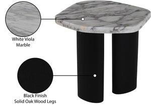 Meridian Furniture Puglia Genuine Marble Top and Solid Oak End Table for Modern Living Room Decor and Style White 99058Viola-ET