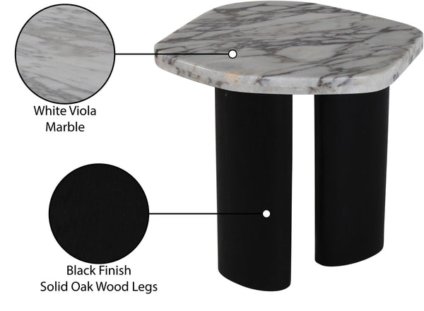 Meridian Furniture Puglia Genuine Marble Top and Solid Oak End Table for Modern Living Room Decor and Style White 99058Viola-ET