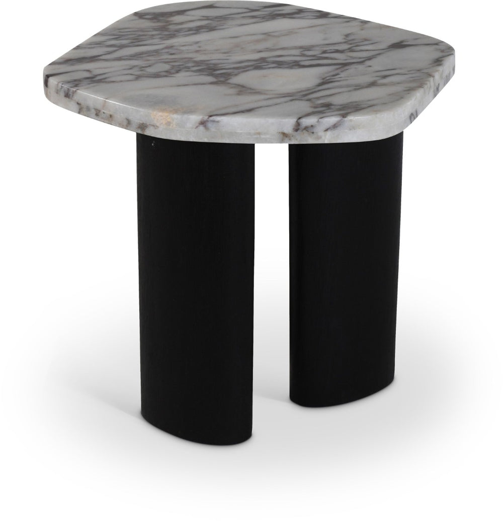Meridian Furniture Puglia Genuine Marble Top and Solid Oak End Table for Modern Living Room Decor and Style White 99058Viola-ET