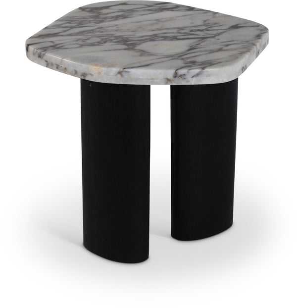 Meridian Furniture Puglia Genuine Marble Top and Solid Oak End Table for Modern Living Room Decor and Style White 99058Viola-ET