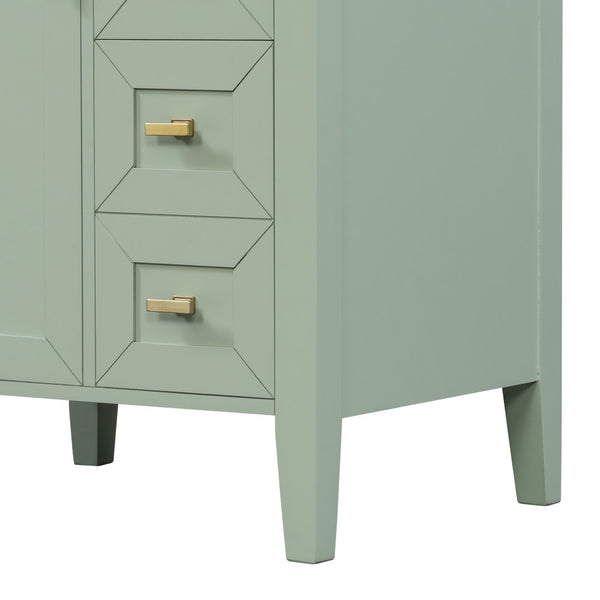 English Elm "24'' 24 Inch Glossy Freestanding Bathroom Vanity with Gold Hardware and Soft Close Storage Green Rubberwood N725P448529F