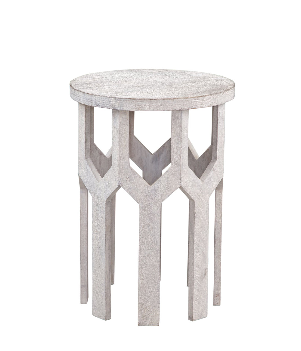 Basset Mirror Lloyd White Accent Table - Coastal Farmhouse Elegance In Solid Mango Wood With Sandblasted Finish White Wood 9906-lr-223