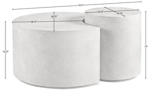 Meridian Furniture Imperia Sculptural Concrete Coffee Table Art Deco Inspired for Indoor Outdoor Living Spaces White 43.5" W x 28.75" D x 19" H 99060White-CT-2PC
