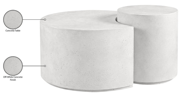 Meridian Furniture Imperia Sculptural Concrete Coffee Table Art Deco Inspired for Indoor Outdoor Living Spaces White 43.5" W x 28.75" D x 19" H 99060White-CT-2PC