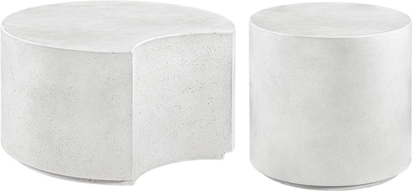 Meridian Furniture Imperia Sculptural Concrete Coffee Table Art Deco Inspired for Indoor Outdoor Living Spaces White 43.5" W x 28.75" D x 19" H 99060White-CT-2PC