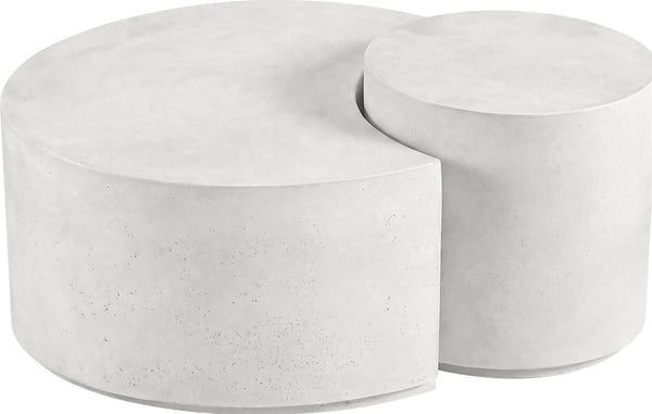 Meridian Furniture Imperia Sculptural Concrete Coffee Table Art Deco Inspired for Indoor Outdoor Living Spaces White 43.5" W x 28.75" D x 19" H 99060White-CT-2PC