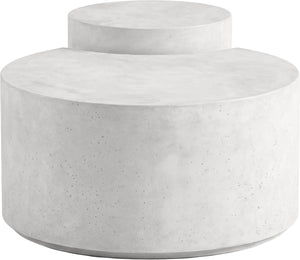Meridian Furniture Imperia Sculptural Concrete Coffee Table Art Deco Inspired for Indoor Outdoor Living Spaces White 43.5" W x 28.75" D x 19" H 99060White-CT-2PC