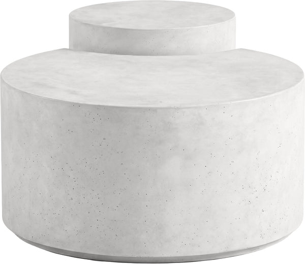 Meridian Furniture Imperia Sculptural Concrete Coffee Table Art Deco Inspired for Indoor Outdoor Living Spaces White 43.5" W x 28.75" D x 19" H 99060White-CT-2PC
