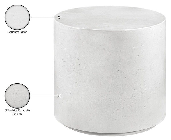 Meridian Furniture Imperia Sculptural Concrete Side Table Art Deco Curves for Indoor Outdoor Living 99060White-ET